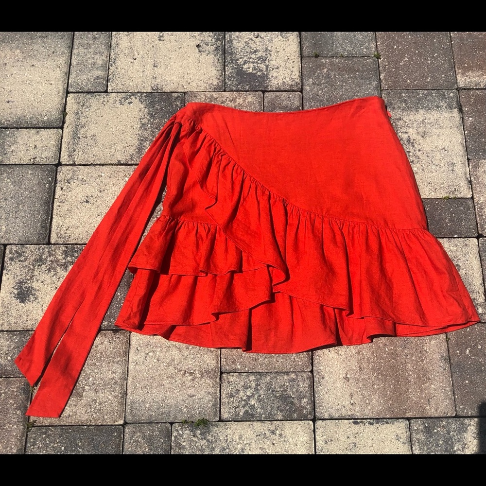 Topshop Orange Line Side Tie Ruffle Skirt